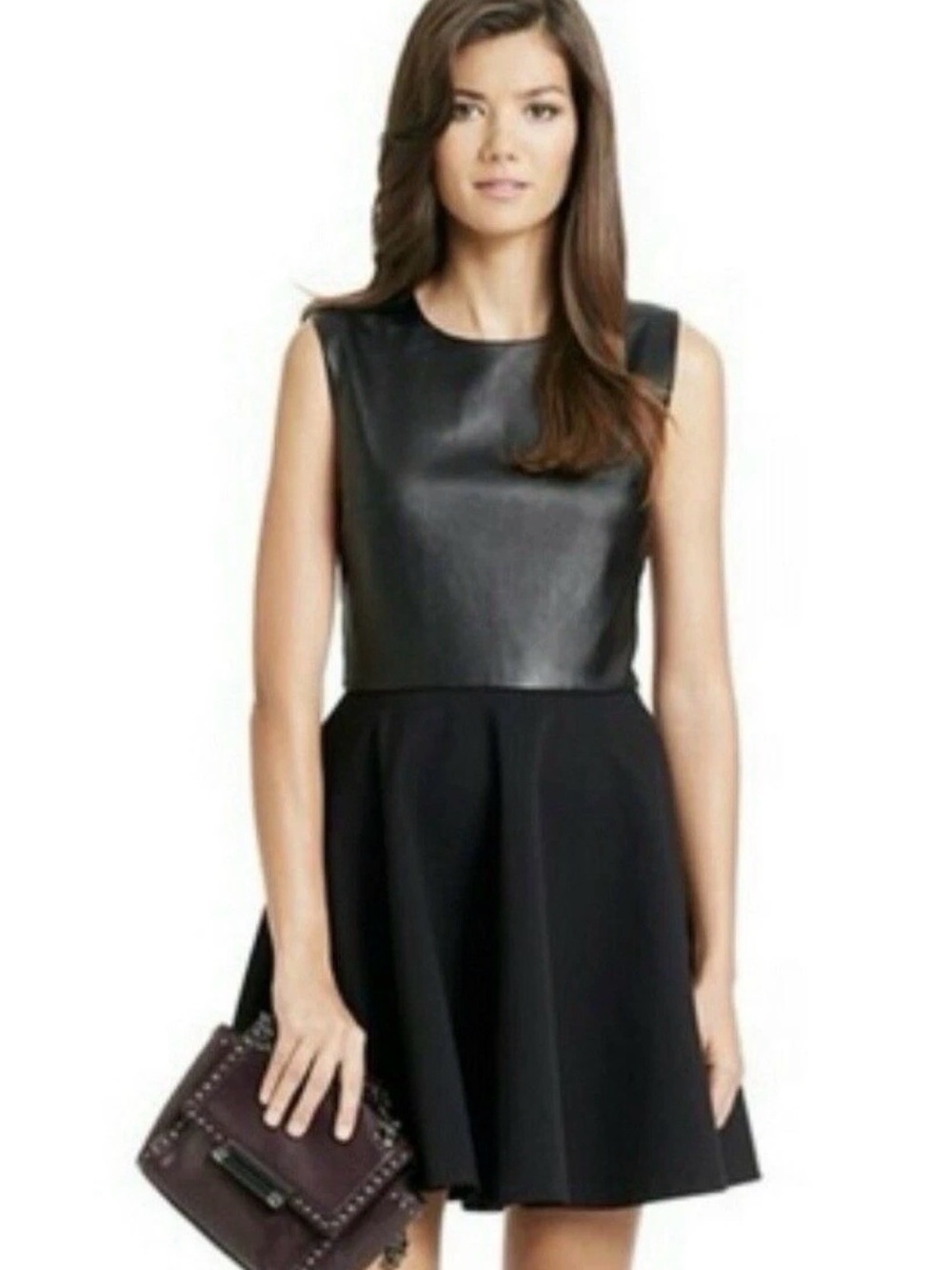 NWT Diane Von Furstenberg Jeannie Two Leather Dress Size 12 Black MSRP $475